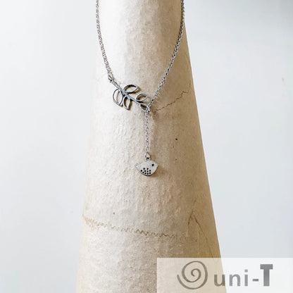 Lariat Necklace with Bird and Leaves Shana Cohen