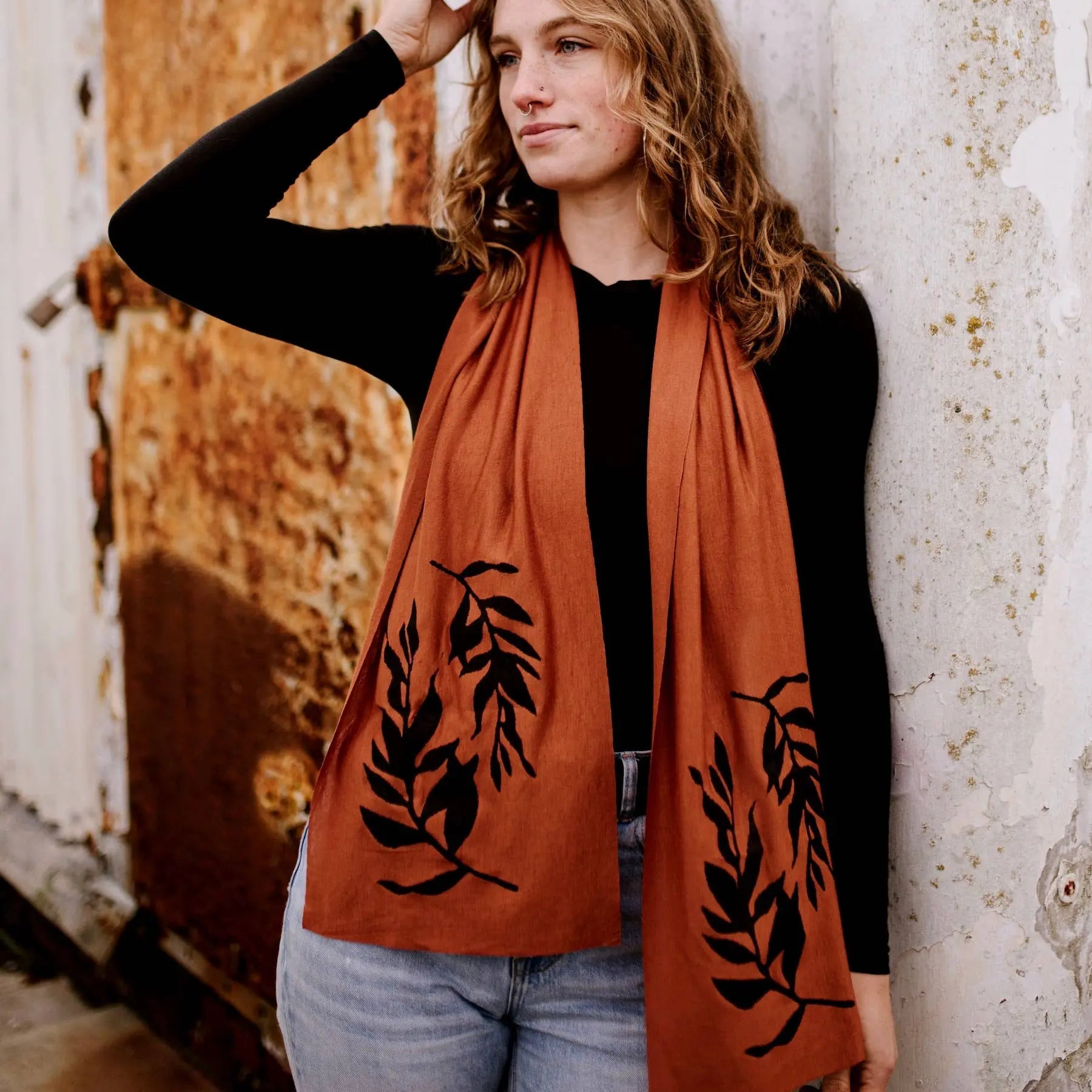 Laurel Skinny Scarf (black ink) Windsparrow Studio