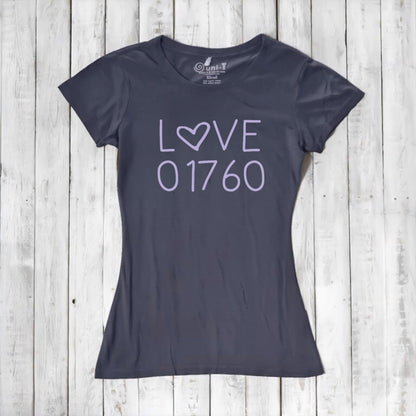 Women’s bamboo organic cotton Love 01760 T-Shirt – Natick Massachusetts eco-friendly tee, hand-printed at Uni-T Natick studio