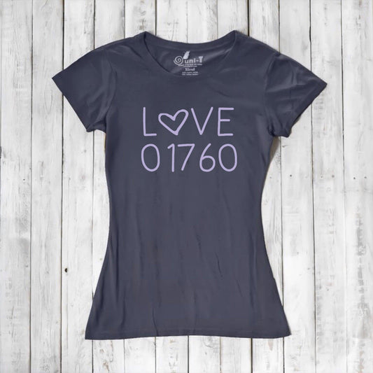 Women’s bamboo organic cotton Love 01760 T-Shirt – Natick Massachusetts eco-friendly tee, hand-printed at Uni-T Natick studio