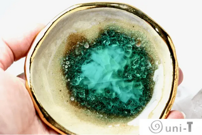 Malachite Oyster Ring Dish, Chakra Bowl, 22k Gold Ceramic Bowl Liza Curtis