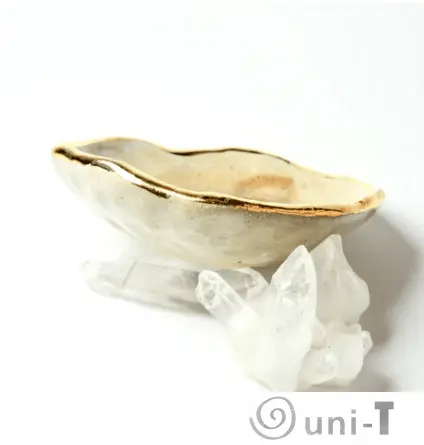 Malachite Oyster Ring Dish, Chakra Bowl, 22k Gold Ceramic Bowl Liza Curtis