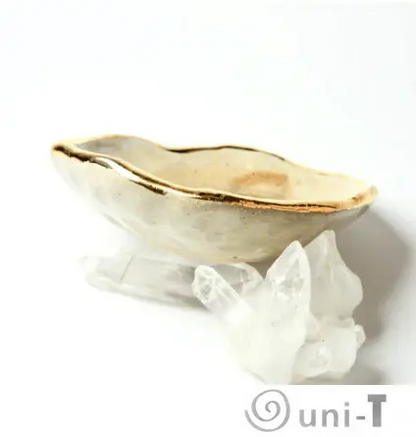 Malachite Oyster Ring Dish, Chakra Bowl, 22k Gold Ceramic Bowl Liza Curtis