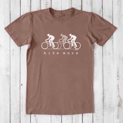 Brown Men's Bicycle T-Shirt in Bamboo & Organic Cotton with white 'Bike More' cycling graphic, soft and breathable tee for active men.