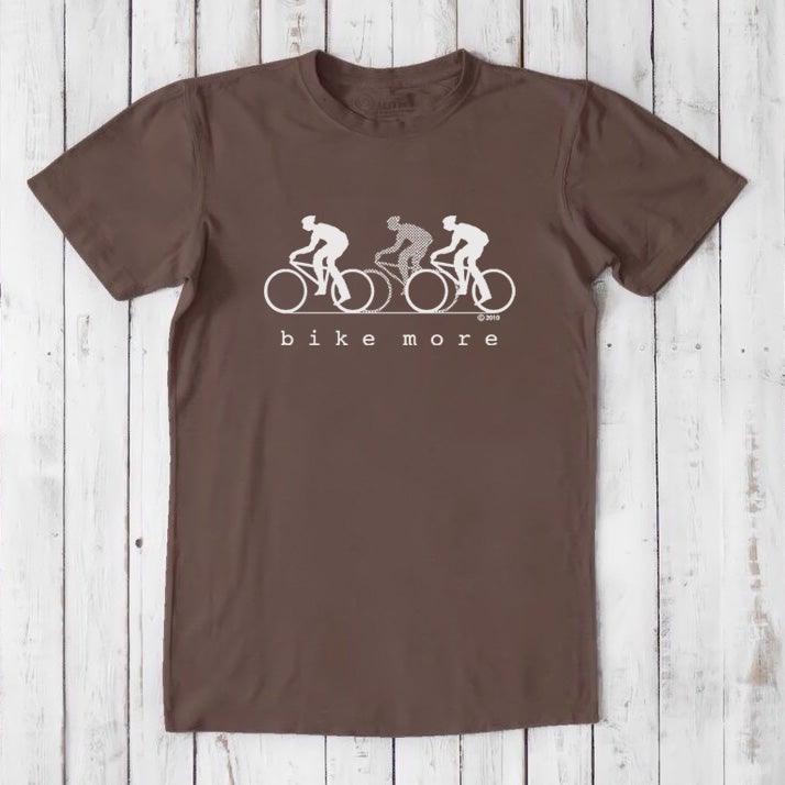 Dark brown Men's Bicycle T-Shirt in Bamboo & Organic Cotton with white 'Bike More' cyclist print, sustainable and stylish activewear top.