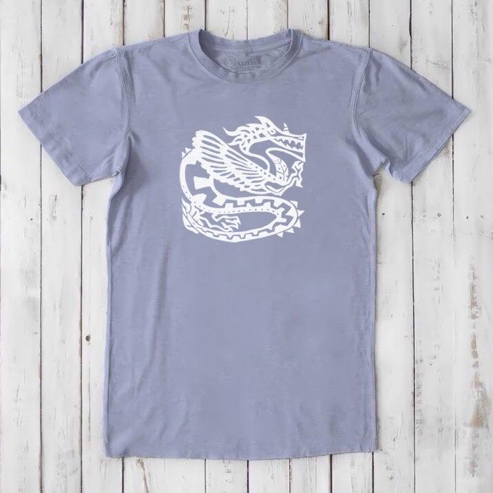 Lavender Men's Dragon T-Shirt in Bamboo & Organic Cotton with white Ancient Dragon design, breathable sustainable tee for fantasy fans.