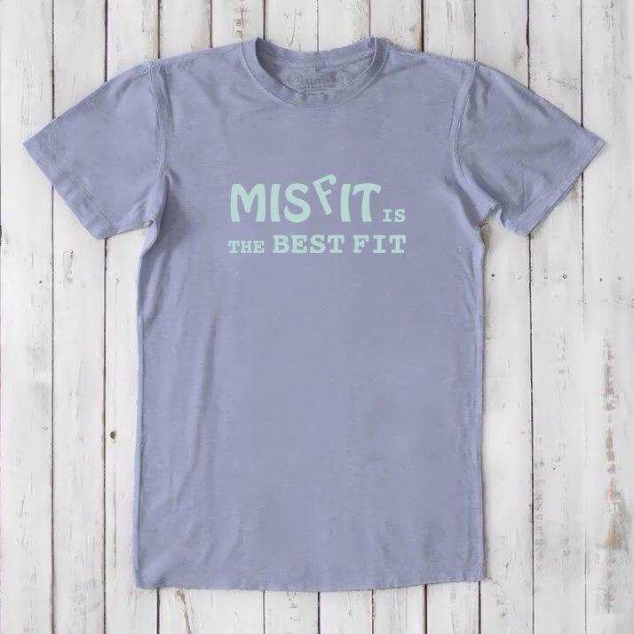 Lavender men's Misfit T-Shirt with mint green text, made from bamboo and organic cotton. Unique gift for men who stand out.