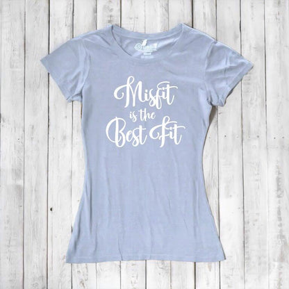 Light blue Women's Misfit T-Shirt in bamboo and organic cotton with white 'Misfit is the Best Fit' print. Sustainable and expressive fashion.