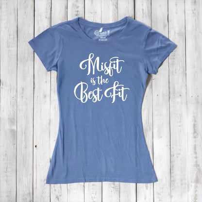 Ocean blue Women's Misfit T-Shirt in bamboo and organic cotton with white script. A bold, eco-friendly tee for rebels and misfits.