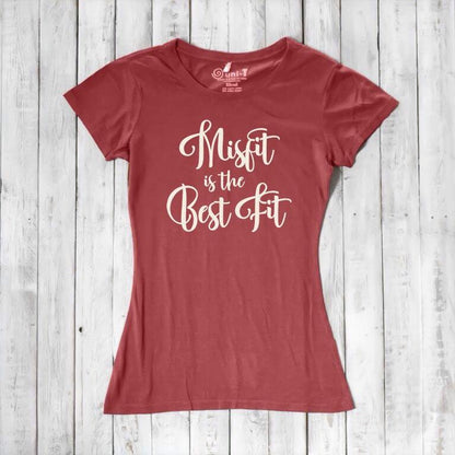 Red clay Women's Misfit T-Shirt in bamboo and organic cotton with white script. Bold color and message for eco-conscious nonconformists.
