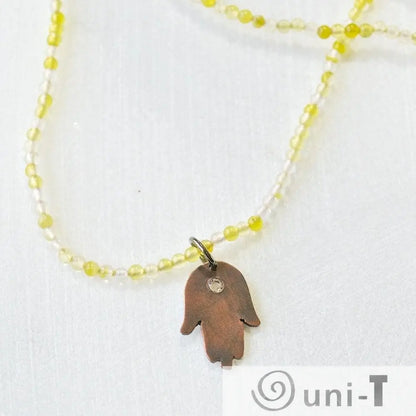 Mixed Gemstones with Hand Cut Copper Hamsa & Topaz Charm Necklace  Sasha Walsh