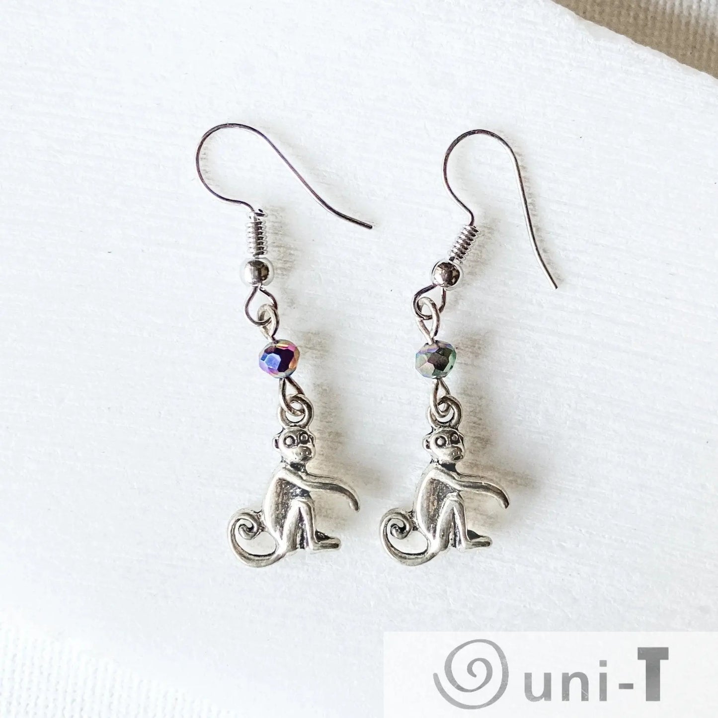 Monkey Charm Earrings with Rainbow Glass Beads Shana Cohen