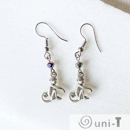 Monkey Charm Earrings with Rainbow Glass Beads Shana Cohen