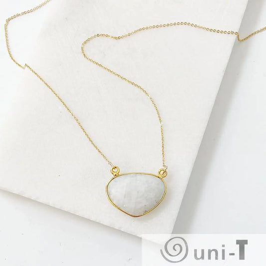 Moonstone necklace with gold filled chain and bezel-set gemstone pendant, adjustable to 18 inches. Elegant jewelry for everyday or special occasions.