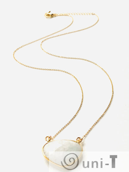 Full view of adjustable moonstone necklace with gold filled chain and lobster clasp. Ideal for gifting or personal wear.