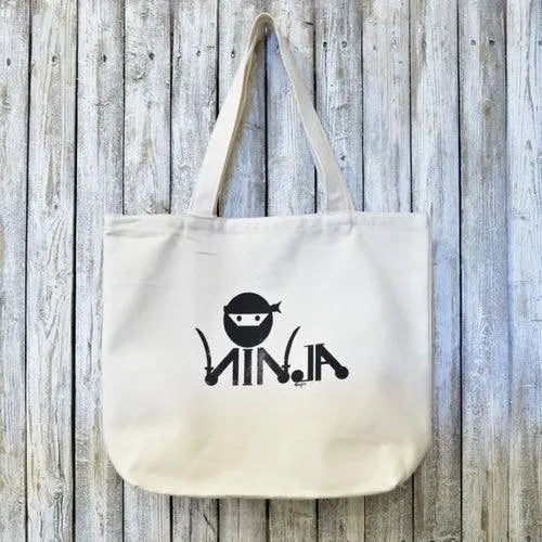 Martial Arts Gift Tote Bag featuring a ninja artist design printed on organic canvas. Eco-friendly and ideal for martial arts fans.