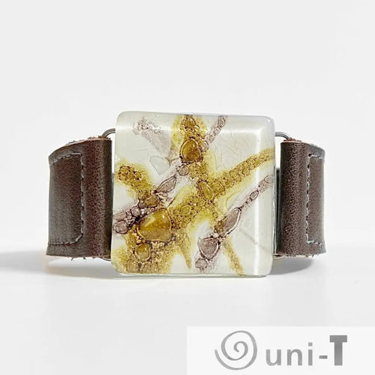 Narrow Leather Cuff with Recycled Fused Glass - Narrow Carolina Portillo