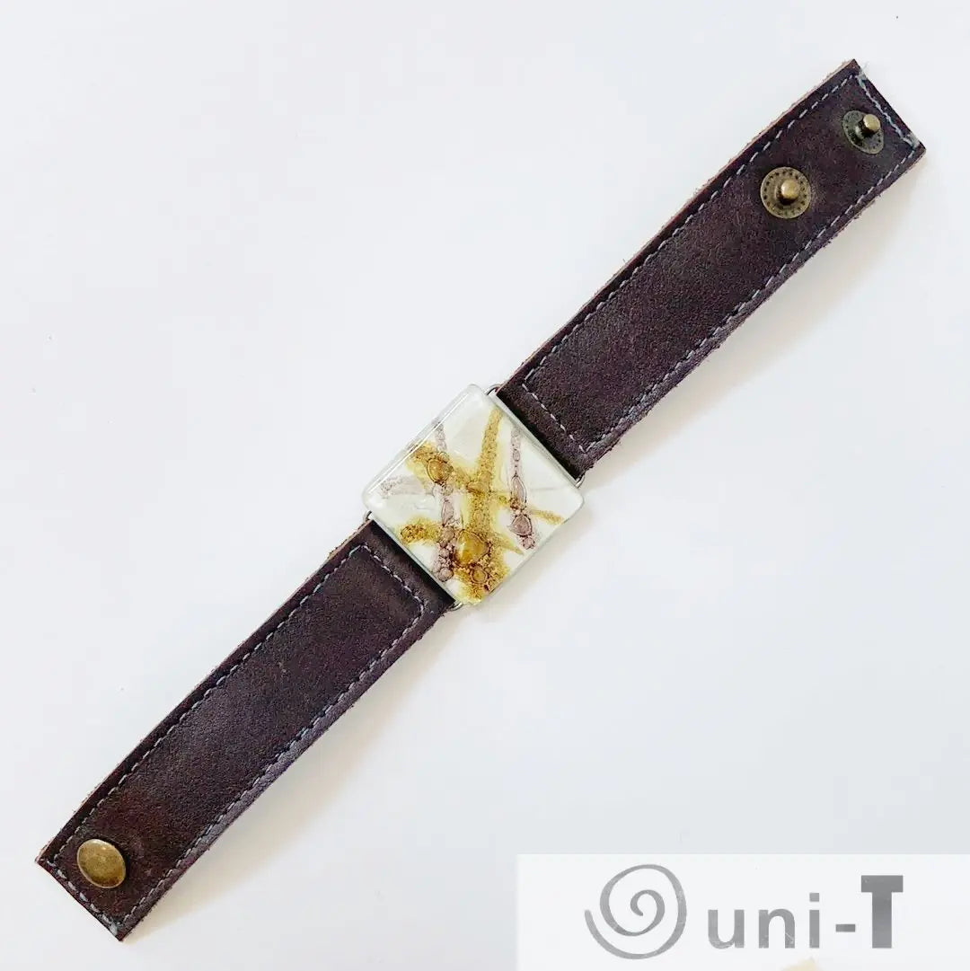 Narrow Leather Cuff with Recycled Fused Glass - Narrow Carolina Portillo