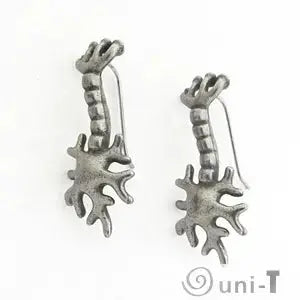 Side view of Neuron Earrings - Biology Enthusiasts Accessory | Surgical Steel showing hook design and anatomical neuron structure.