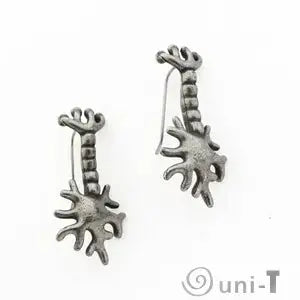 Angled view of Neuron Earrings - Biology Enthusiasts Accessory | Surgical Steel featuring realistic neuron cell body and dendrite design.