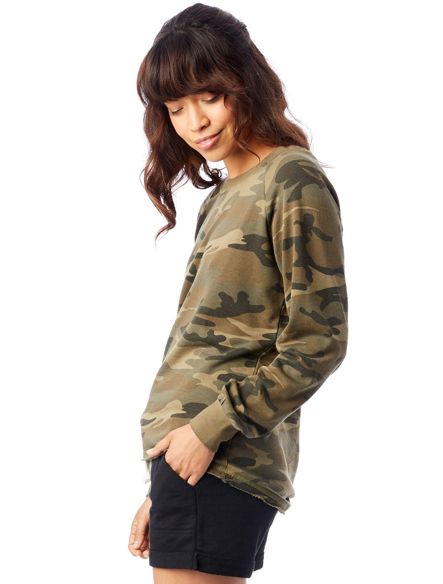 Nevertheless She Persisted Camouflage Burnout French Terry Pullover Sweatshirt Uni-T