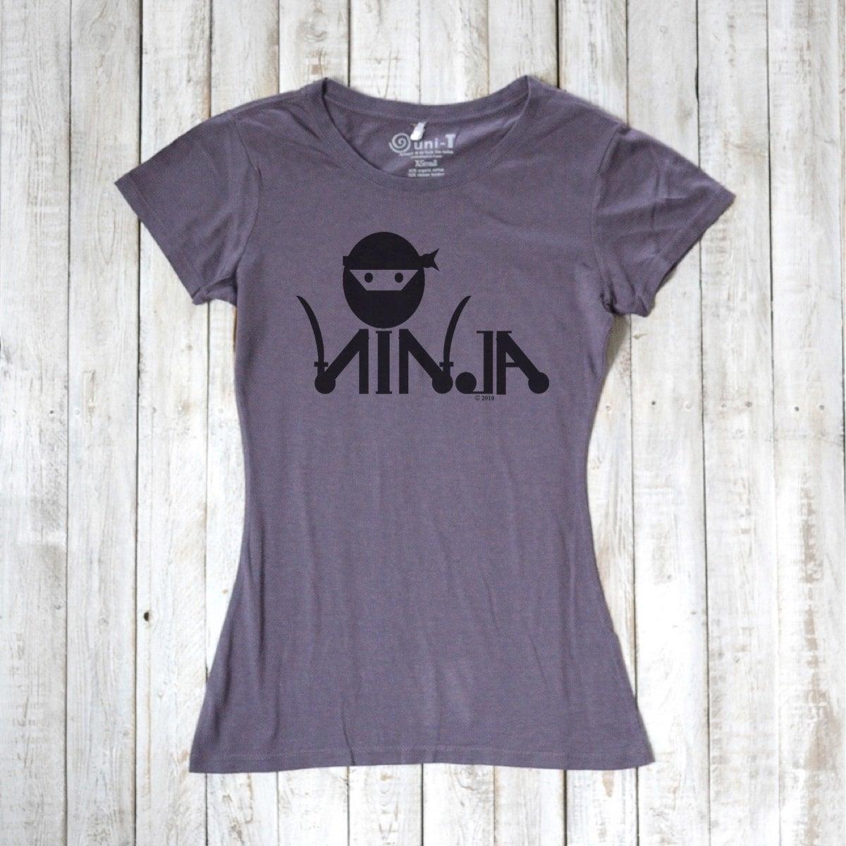 Purple Women's Ninja T-Shirt in sustainable bamboo & organic cotton with bold ninja graphic, ideal for karate and MMA enthusiasts.