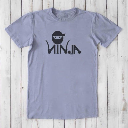 Light purple Men's Ninja T-Shirt in bamboo & organic cotton with black stealth ninja graphic, classic fit martial arts themed tee.