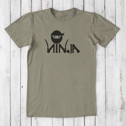 Olive green Men's Ninja T-Shirt made from bamboo & organic cotton, featuring bold black ninja graphic, perfect for martial arts lovers.