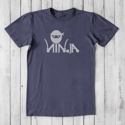 Slate blue Men's Ninja T-Shirt in bamboo & organic cotton with light ninja graphic, eco-friendly gift for karate and MMA fans.