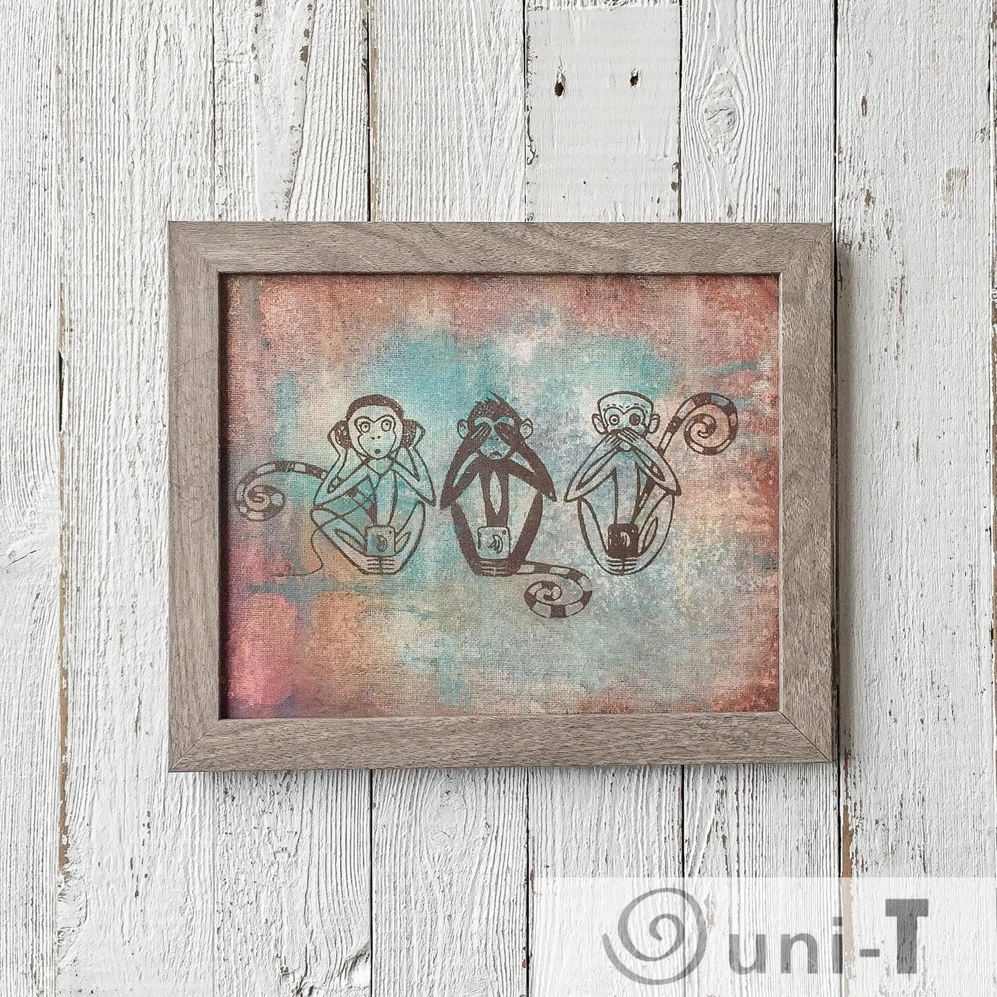 Original Framed Painting 8X10 - See No Evil, Hear No Evil, Speak No Evil Eujin Kim Neilan