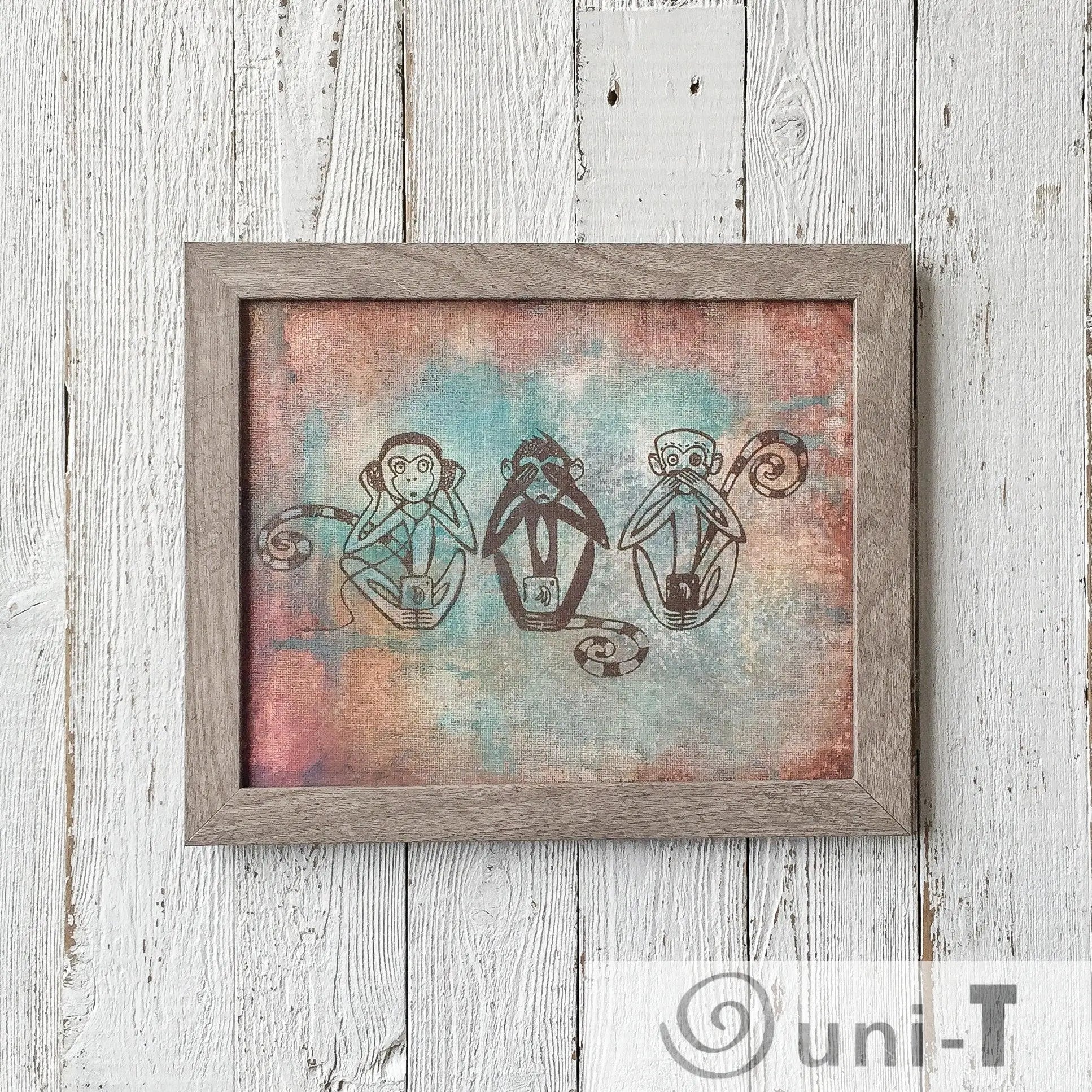 Original Framed Painting 8X10 - See No Evil, Hear No Evil, Speak No Evil Eujin Kim Neilan