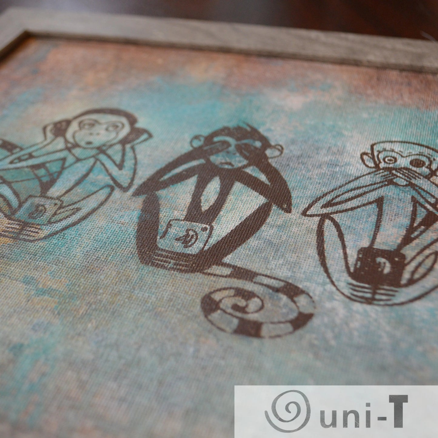 Original Framed Painting 8X10 - See No Evil, Hear No Evil, Speak No Evil Eujin Kim Neilan