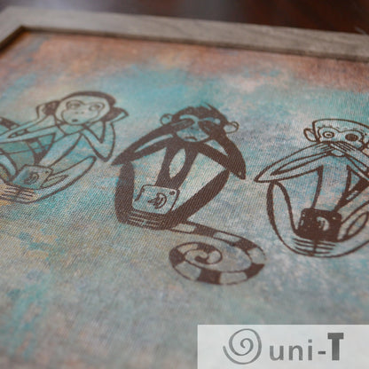 Original Framed Painting 8X10 - See No Evil, Hear No Evil, Speak No Evil Eujin Kim Neilan