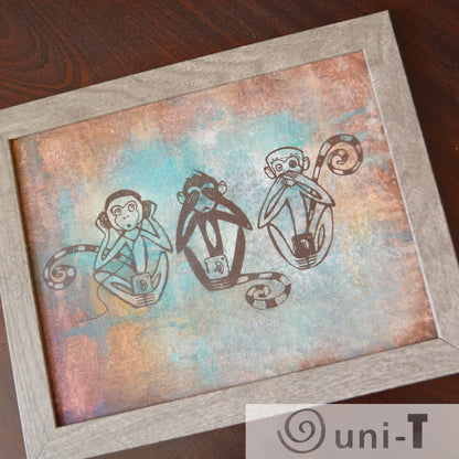 Original Framed Painting 8X10 - See No Evil, Hear No Evil, Speak No Evil Eujin Kim Neilan