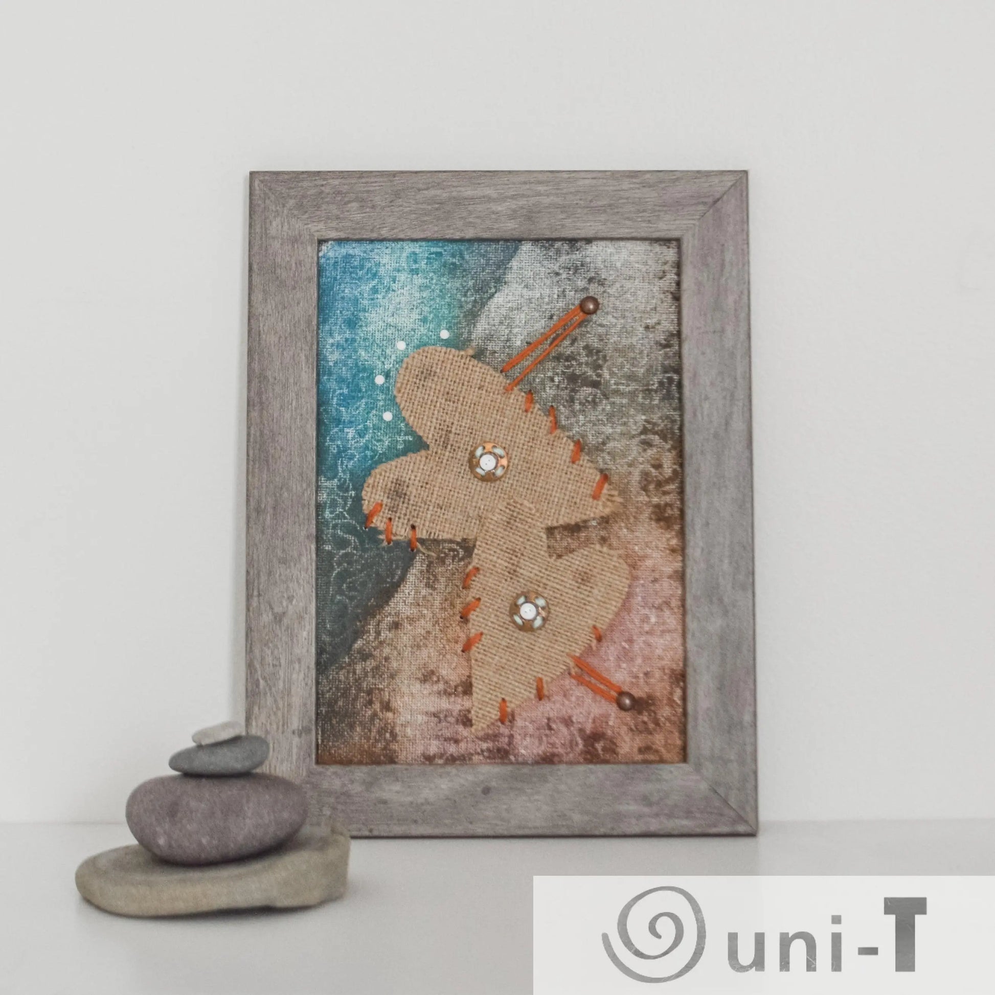 Original Mixed Media Framed Art 5X7 - Two Hearts Eujin Kim Neilan