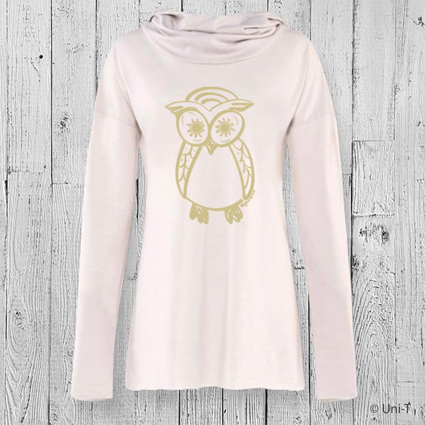 Owl Organic Cotton Cowl Neck Yoga Hoodie, Made in USA Uni-T