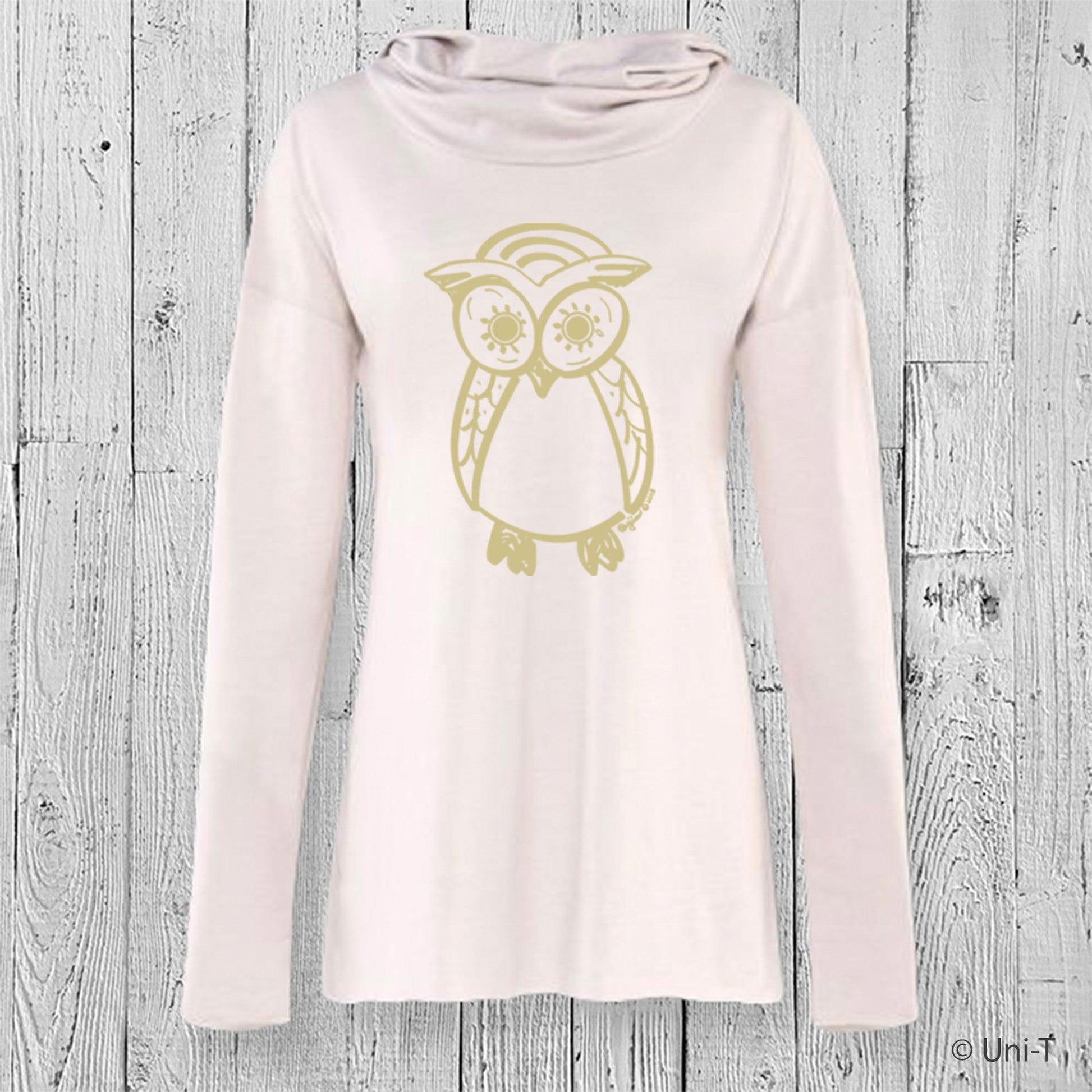 Owl Organic Cotton Cowl Neck Yoga Hoodie, Made in USA Uni-T