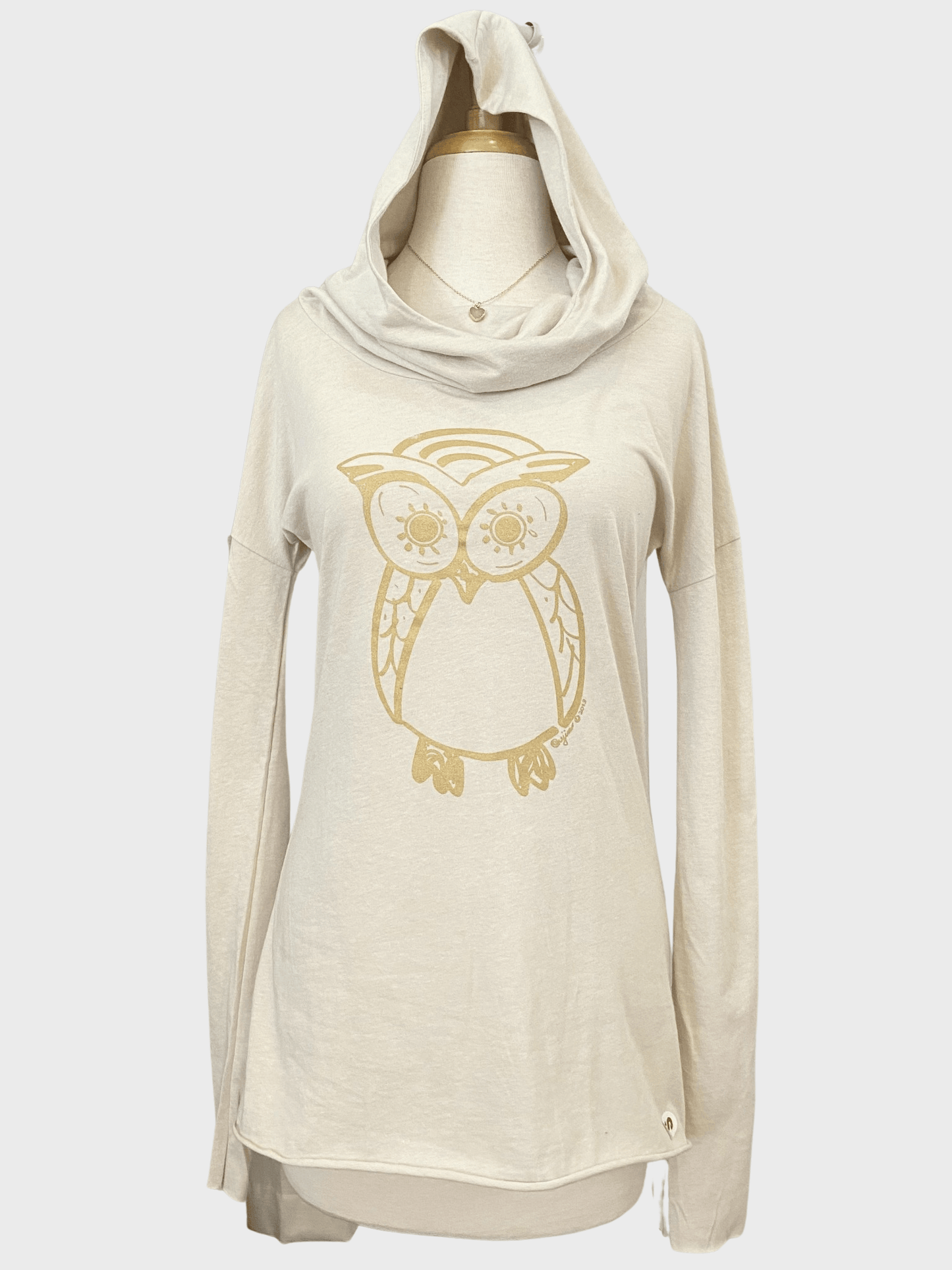 Owl Organic Cotton Cowl Neck Yoga Hoodie, Made in USA Uni-T