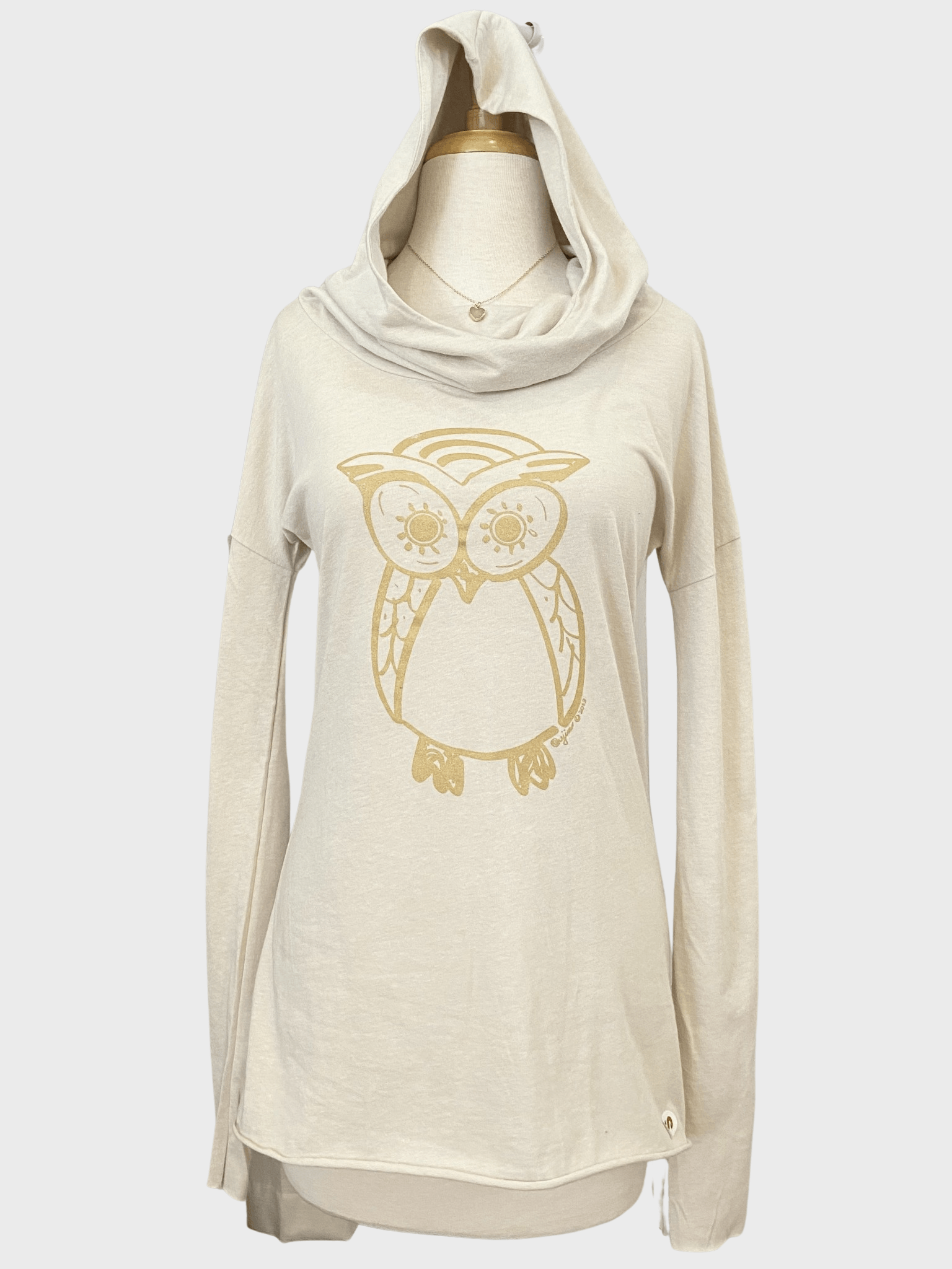 Owl Organic Cotton Cowl Neck Yoga Hoodie, Made in USA Uni-T