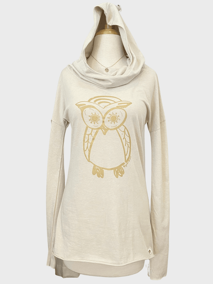 Owl Organic Cotton Cowl Neck Yoga Hoodie, Made in USA Uni-T