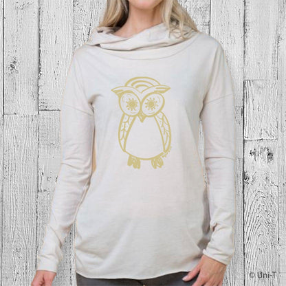 Owl Organic Cotton Cowl Neck Yoga Hoodie, Made in USA Uni-T
