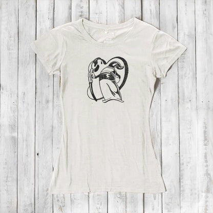 Sustainable ivory women's t-shirt featuring Uni-T's 'Paint More' artwork by Eujin Kim Neilan. Soft bamboo and organic cotton blend.