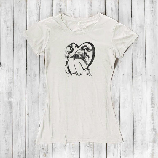 Sustainable ivory women's t-shirt featuring Uni-T's 'Paint More' artwork by Eujin Kim Neilan. Soft bamboo and organic cotton blend.