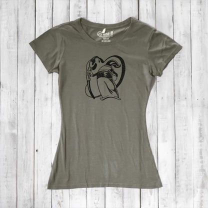 Olive green bamboo and organic cotton women's tee with artistic 'Paint More' print by Eujin Kim Neilan. Ideal gift for artists and creators.