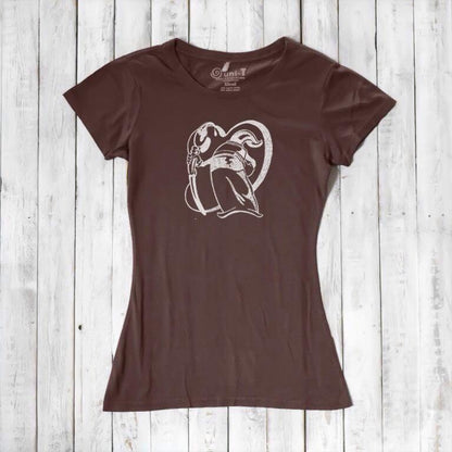 Chocolate brown women's bamboo and organic cotton t-shirt featuring 'Paint More' graphic by Eujin Kim Neilan. Unique eco-friendly gift idea.