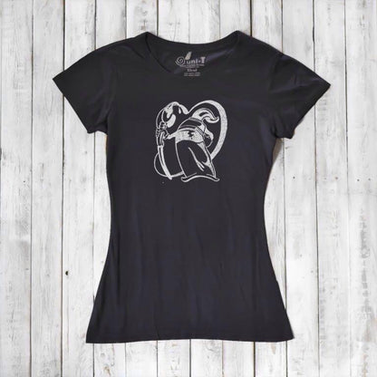 Black women's artist t-shirt made from bamboo and organic cotton with 'Paint More' design by Eujin Kim Neilan. Stylish and sustainable wear.