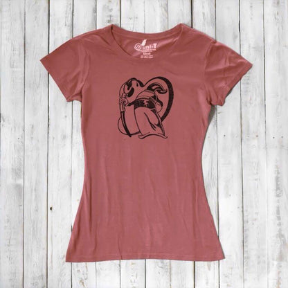 Rust red women's t-shirt in bamboo and organic cotton featuring 'Paint More' graphic by Eujin Kim Neilan. Artistic and eco-conscious clothing.