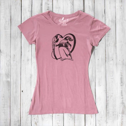 Pink bamboo and organic cotton women's t-shirt with 'Paint More' artwork by Eujin Kim Neilan. Soft, artistic gift for creative women.