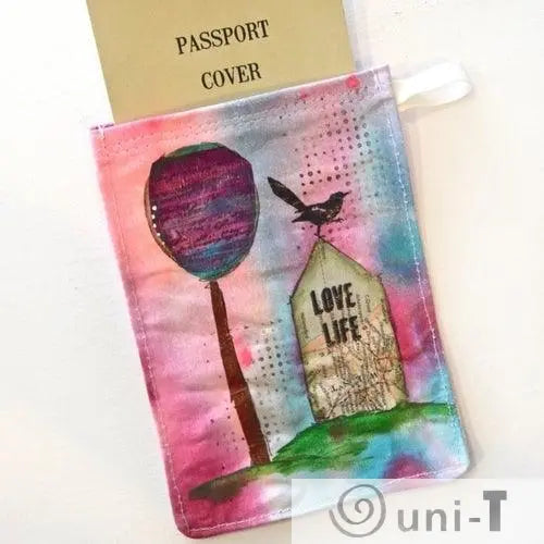 Passport Holder, Hand Painted Mixed Media Zipper Pouch Allison Lee