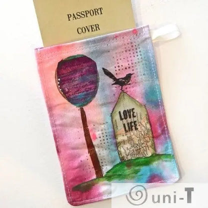 Passport Holder, Hand Painted Mixed Media Zipper Pouch Allison Lee